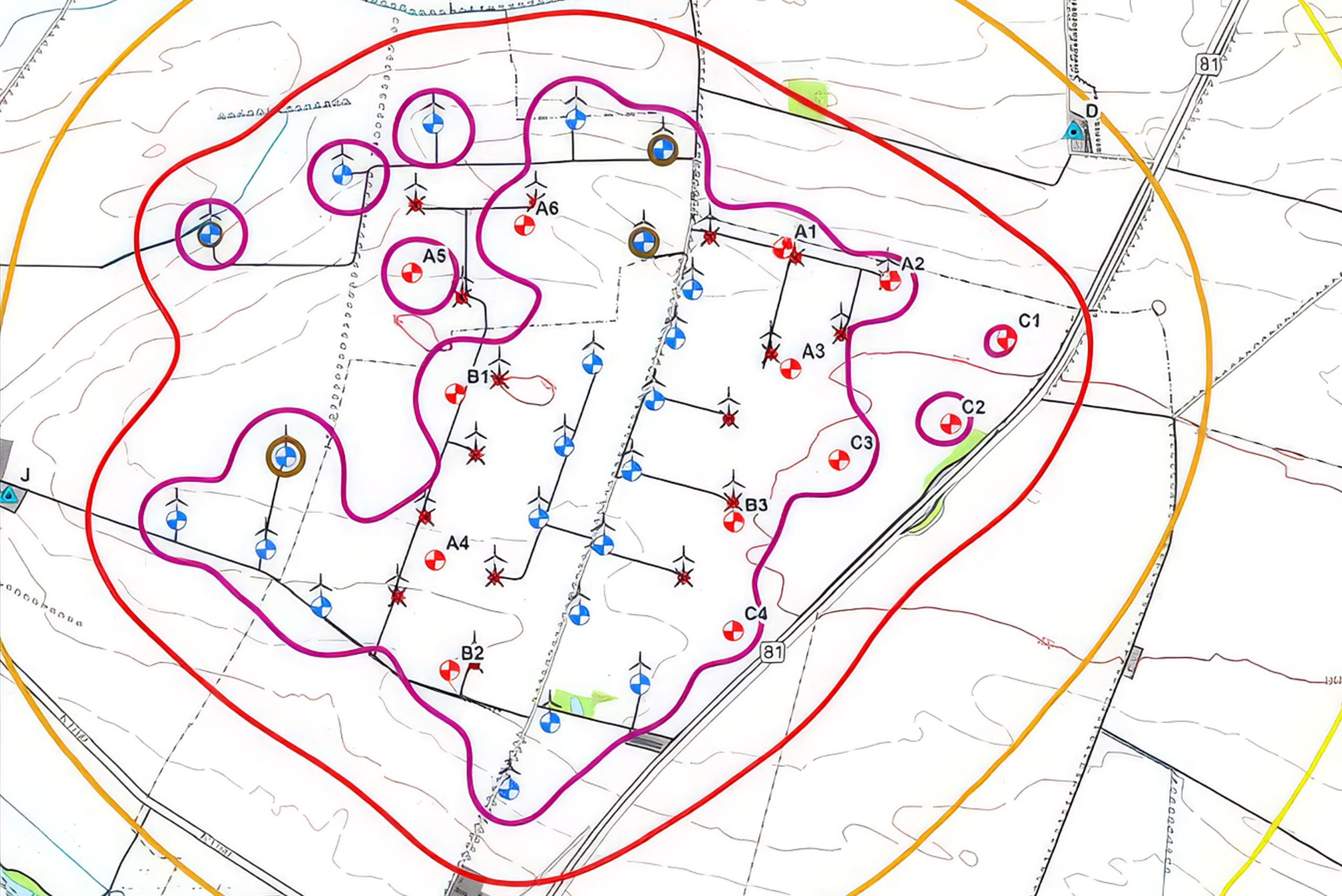 Planning map of a wind energy park, AI enhanced